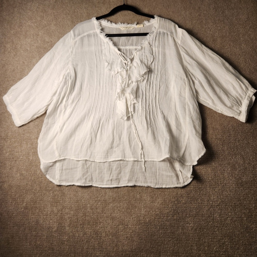 Denim & Supply Ralph Lauren White Gauze Ruffle Pintuck Peasant Blouse Top L